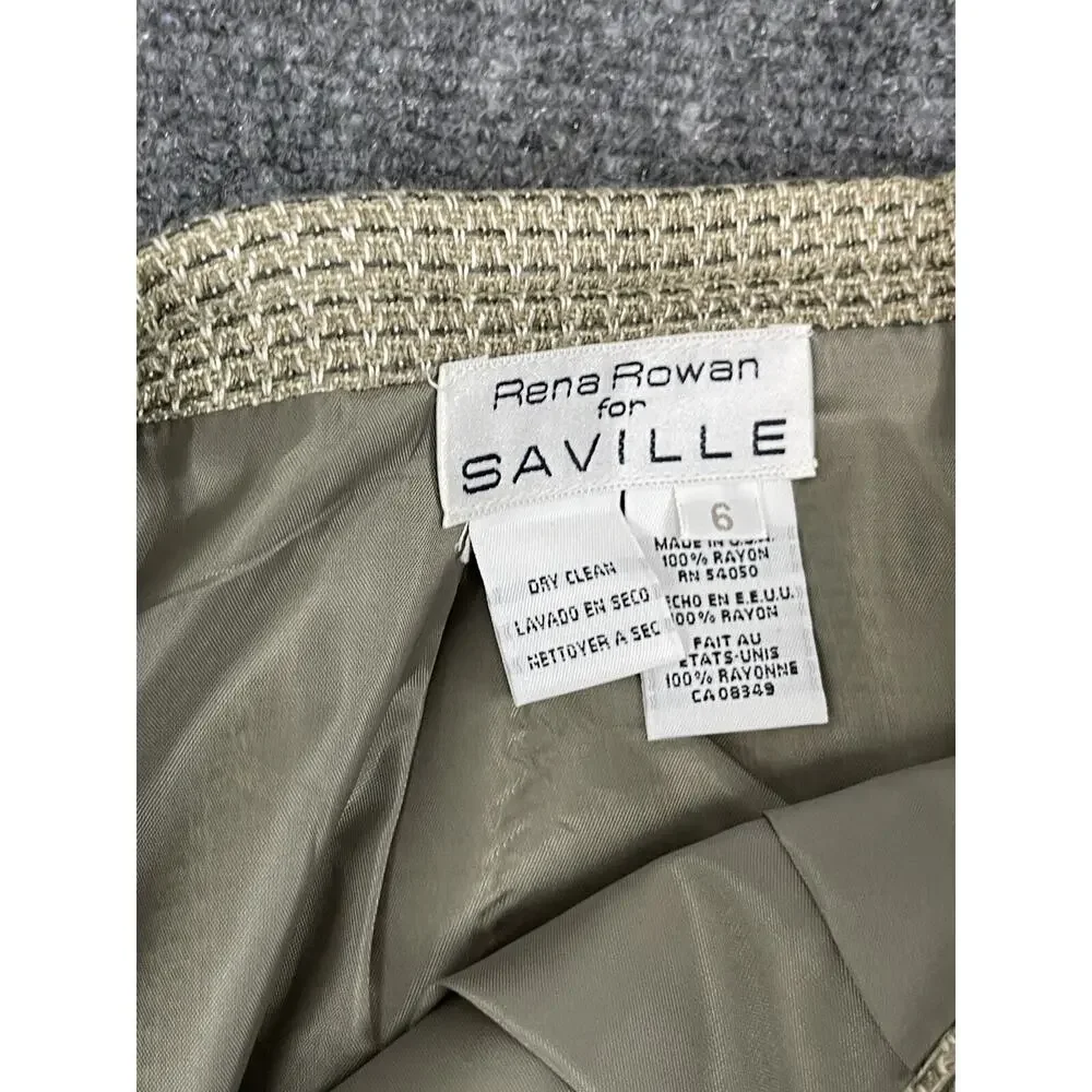 Rena Rowan Saville Skirt Size 6 Zip Front Midi Rayon Beige Straight Knit N35